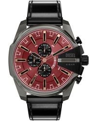 DIESEL - Mega Chief Slim Quartz Chronograph Black Leather Watch 48mm - Lyst