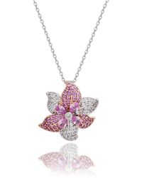 SUZY LEVIAN NEW YORK - Suzy Levian Sterling Silver Sapphire & Created White Sapphire Exotic Flower Pendant Necklace - Lyst