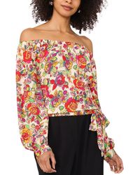 Vince Camuto - Floral Off-the-shoulder Long-sleeve Tie-front Blouse - Lyst