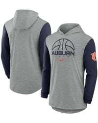 Nike - Gray/navy Auburn Tigers Basketball Color-block Tri-blend Dri-fit Long Sleeve Hoodie T-shirt - Lyst