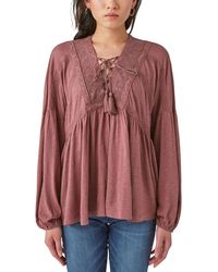 Lucky Brand - Tie-neck Lace-trim Peasant Top - Lyst
