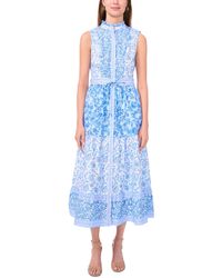 Msk - Petite Printed Ruffle-neck Button-front Maxi Dress - Lyst