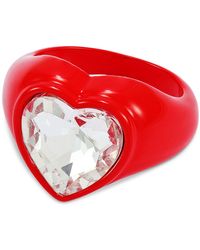Guess Silver-tone Crystal Heart-shape Accent Ring - Red