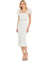 Mac Duggal - Feather Cap Sleeve Pearl Embellished T-length Fit Dress - Lyst