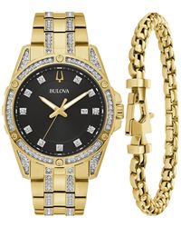 Bulova - Classic Crystal Gold-tone Stainless Steel Bracelet Watch Box Set 43mm - Lyst