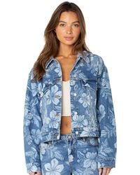 Roxy - Big Tide Floral-print Cropped Denim Jacket - Lyst