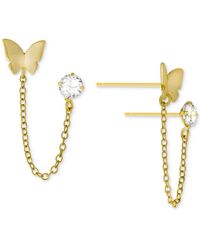 Giani Bernini - Cubic Zirconia & Butterfly Double Piercing Chain Earrings In Gold-plated Sterling Silver, Created For Macy's - Lyst