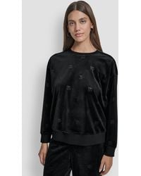DKNY - Petite Debossed Velour Logo Detail Pull-on Sweater - Lyst