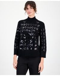 Anne Klein - Houndstooth Sequin Mock-neck Sweater - Lyst