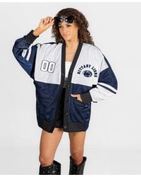 Gameday Couture - Navy/white Penn State Nittany Lions Mvp Era Satin Button-down Cardigan - Lyst