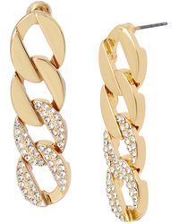 Steve Madden Crystal Gold-tone Pave Link Linear Earring - Metallic