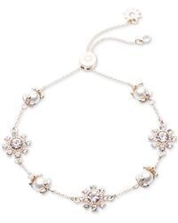 Marchesa - Gold-tone Crystal & Imitation Pearl Slider Bracelet - Lyst