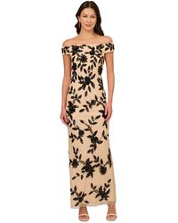 Adrianna Papell - Petite Beaded Mesh Off-the-shoulder Gown - Lyst