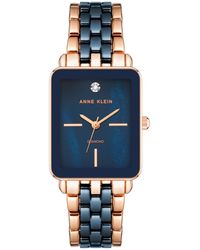 Anne Klein - Three Hand Quartz Rose Gold-tone Alloy And Navy Ceramic Link Bracelet Watch - Lyst