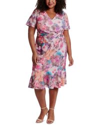 London Times - Plus Size Twisted Floral Fit & Flare Dress - Lyst