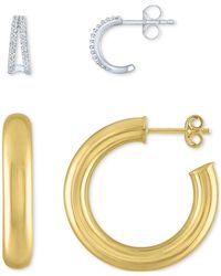 Macy's - 2-pc. Set Diamond & Polished Small Hoop Earrings - Lyst