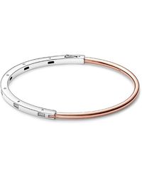 PANDORA - Signature 14k Rose Gold-plated And Sterling Silver Two-tone I-d Pave Bangle Bracelet - Lyst