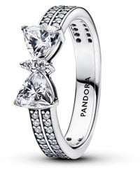 PANDORA - Sparkling Bow Double-row Ring - Lyst