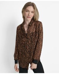 DKNY - Printed Button-front Long-sleeve Shirt - Lyst