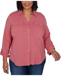 Ruby Rd. - Plus Size Rib Trim Button Front Knit Top - Lyst