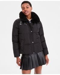 DKNY - Faux-fur-collar Zip-front Puffer Coat - Lyst