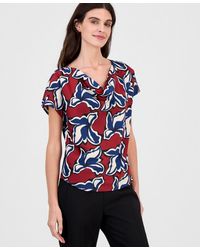 Anne Klein - Printed Cowl-neck Short-sleeve Top - Lyst
