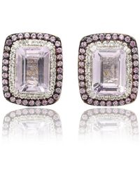 SUZY LEVIAN NEW YORK - Suzy Levian Sterling Silver Emerald Cut Topaz And Sapphire Double Halo Stud Earrings - Lyst