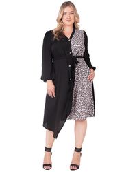 Standards & Practices - Plus Size Asymmetrical Hem Button-up Wrap Lantern Sleeve Dress - Lyst