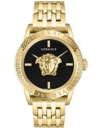 Versace - V-code Swiss Ion-plated Gold-tone Stainless Steel Bracelet Watch 43mm - Lyst