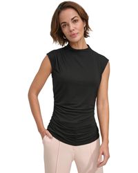 DKNY - Solid Shirred Mock-neck Sleeveless Top - Lyst