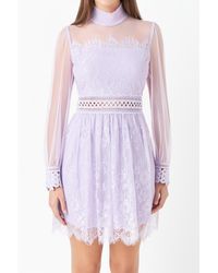 Endless Rose Long Sleeve Lace Mini Dress in White | Lyst