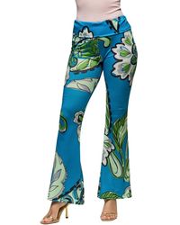 24seven Comfort Apparel - Teal Paisley Print Bell Bottom Foldover Waist Pants - Lyst