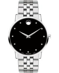 Movado - Swiss Museum Classic Diamond-accent Stainless Steel Bracelet Watch 40mm - Lyst