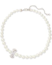 Kate Spade - Silver-tone Cubic Zirconia Bow Imitation Pearl Strand Necklace - Lyst