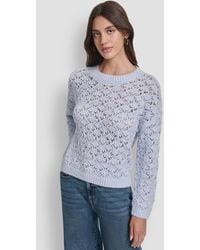 DKNY - Pointelle Long Sleeve Sweater - Lyst