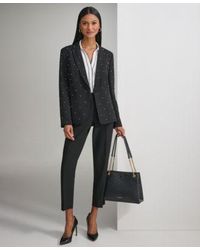 Karl Lagerfeld - Karl Lagerfeld Bead Embellished Single Button Blazer Contrast Trim Scalloped Cuff Blouse Slim Leg Ankle Pants - Lyst