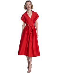 Halston - Zip-front Cuffed-sleeve Midi Dress - Lyst