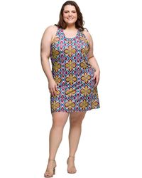 24seven Comfort Apparel - Plus Size Print Sleeveless Knee Length Shift Dress - Lyst