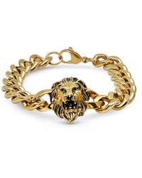 Steeltime - 18k Stainless Steel Lion Head Chain Link Bracelet - Lyst