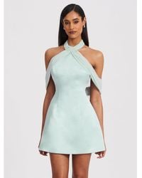 Miss Circle - Zafrina Light Cyan Halter Off-shoulder Backless Mini Dress - Lyst