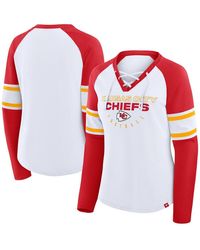 Fanatics - White/red Kansas City Chiefs Redzone Blitz Package Raglan Lace-up V-neck Long Sleeve T-shirt - Lyst