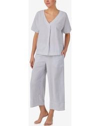 DKNY - Seersucker Dolman Short-sleeve Top & Cropped Pants Pajama Set - Lyst