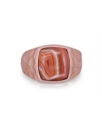 LuvMyJewelry - Red Lace Agate Gemstone Hammered Texture Rose Gold Plated Silver Signet Ring - Lyst
