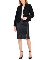 Tahari - Long Sleeve Zip Pocket Blazer Faux Leather Slit Front Pencil Skirt - Lyst