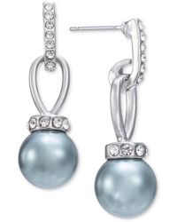 Charter Club - Silver-tone Pave & Color Imitation Pearl Drop Earrings - Lyst