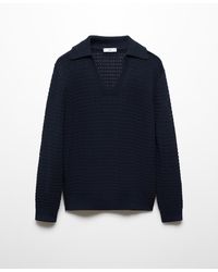 Mango - Openwork Knit Polo Neck Sweater - Lyst