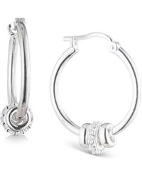 Ralph Lauren - Lauren Sterling Silver Small Pave Rondelle Bead Hoop Earrings - Lyst