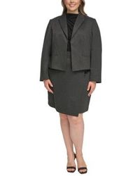 Calvin Klein - Plus Size Novelty Open Front Crop Jacket Mock Neck Knit Top Button Detail Skirt - Lyst