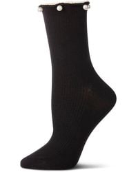 Memoi - Cotton Rich Faux Pearl Trimmed Lettuce Edge Ankle Sock - Lyst