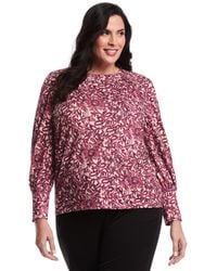 Rafaella - Plus Size Paisley Print Puff Long Sleeve Crew Neck Top - Lyst